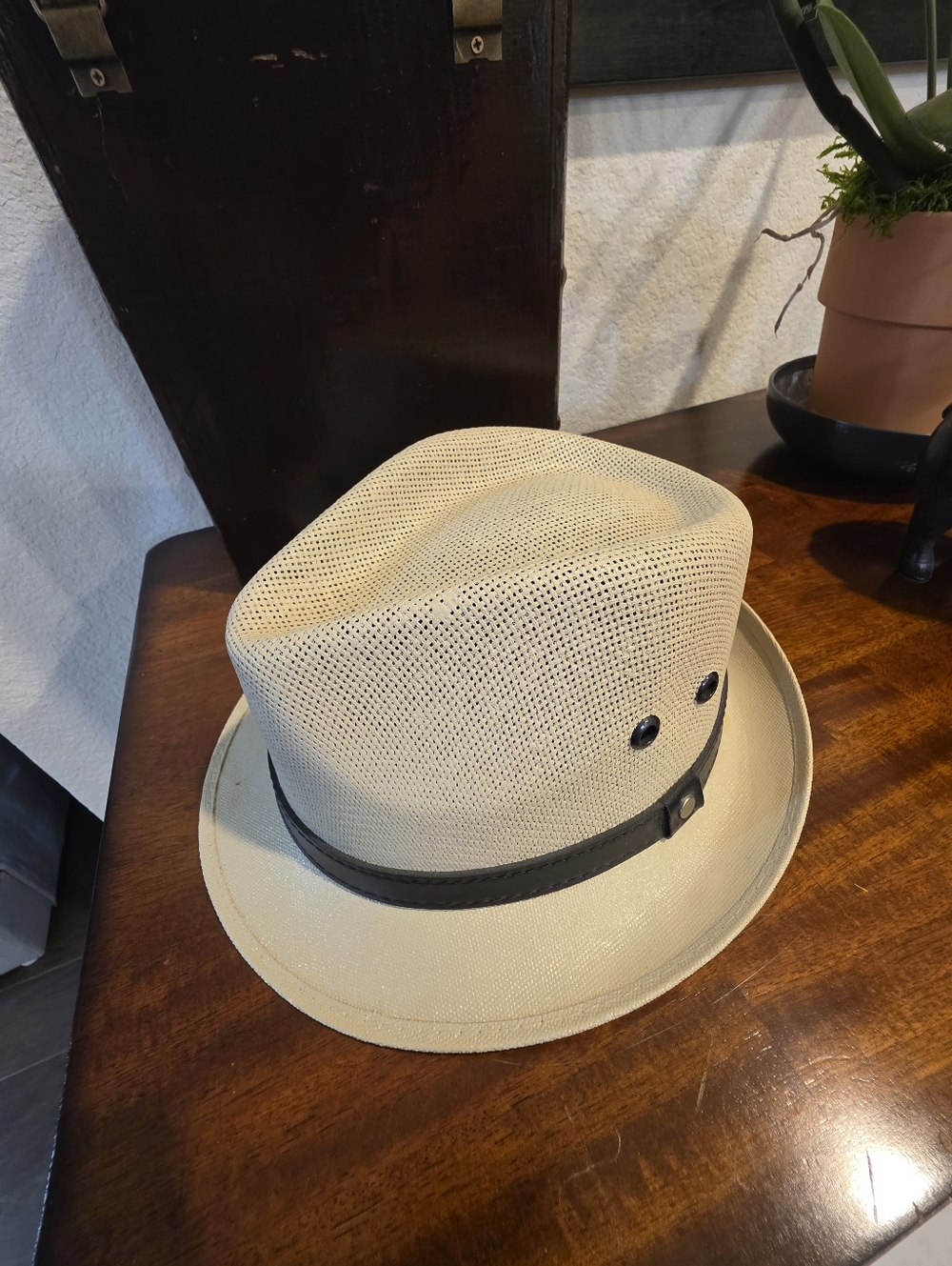 Jen‎ West Hats Classic Straw Fedora Hat with Black Band - Cream